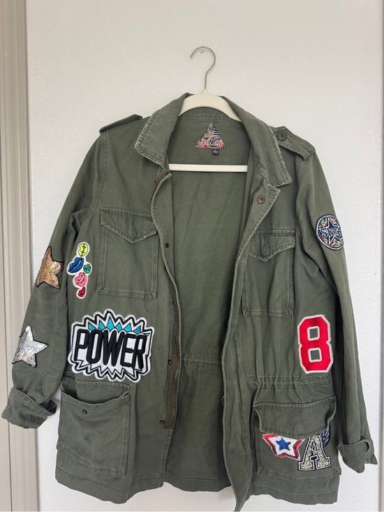 Signature Jackets & Blazers - Signature Olive Green Military Jacket with Colorful Patchwork